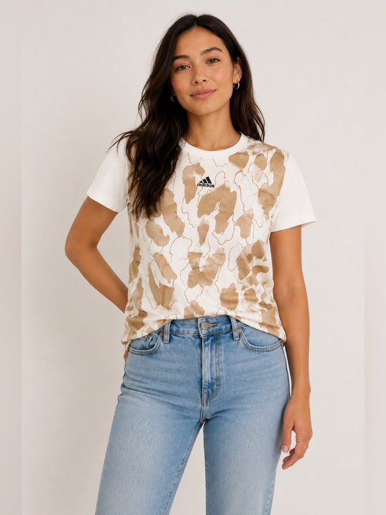 adidas Tops - Adidas | White and Metallic Gold Graphic Tee | Size Medium